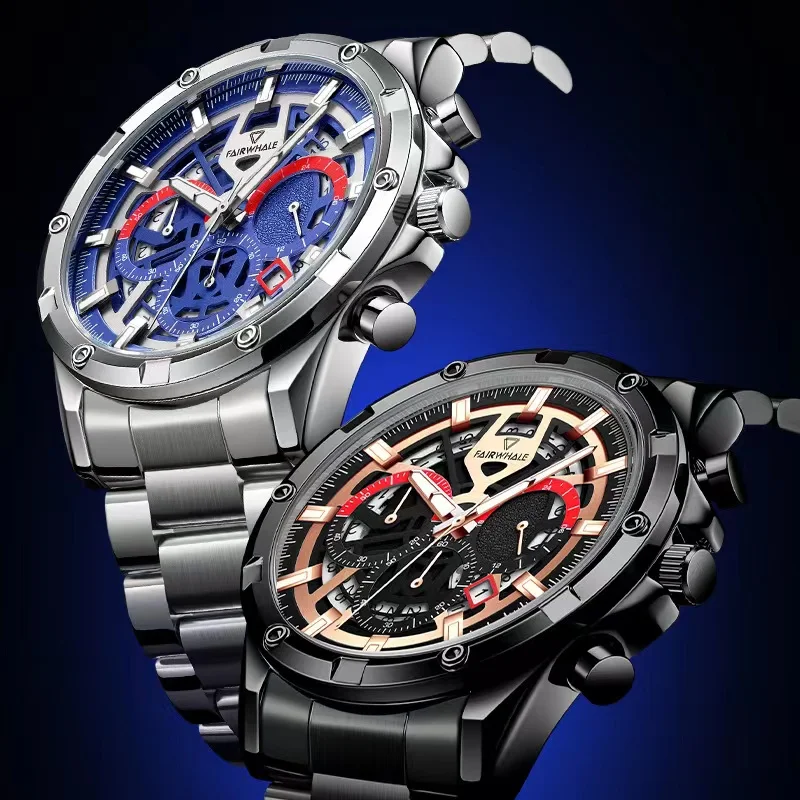 นาฬิกาข้อมือแฟชั่นมัลติฟังก์ชั่นแบบลำลองสำหรับผู้ชายนาฬิกาควอทซ์สแตนเลสหรูหรา