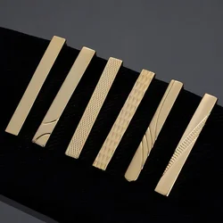 4.5CM Men's Simple Short Gold-color Tie Clip Fashion Pattern Crystal Copper Collar Clips Business Suit Jewelry Accessories
