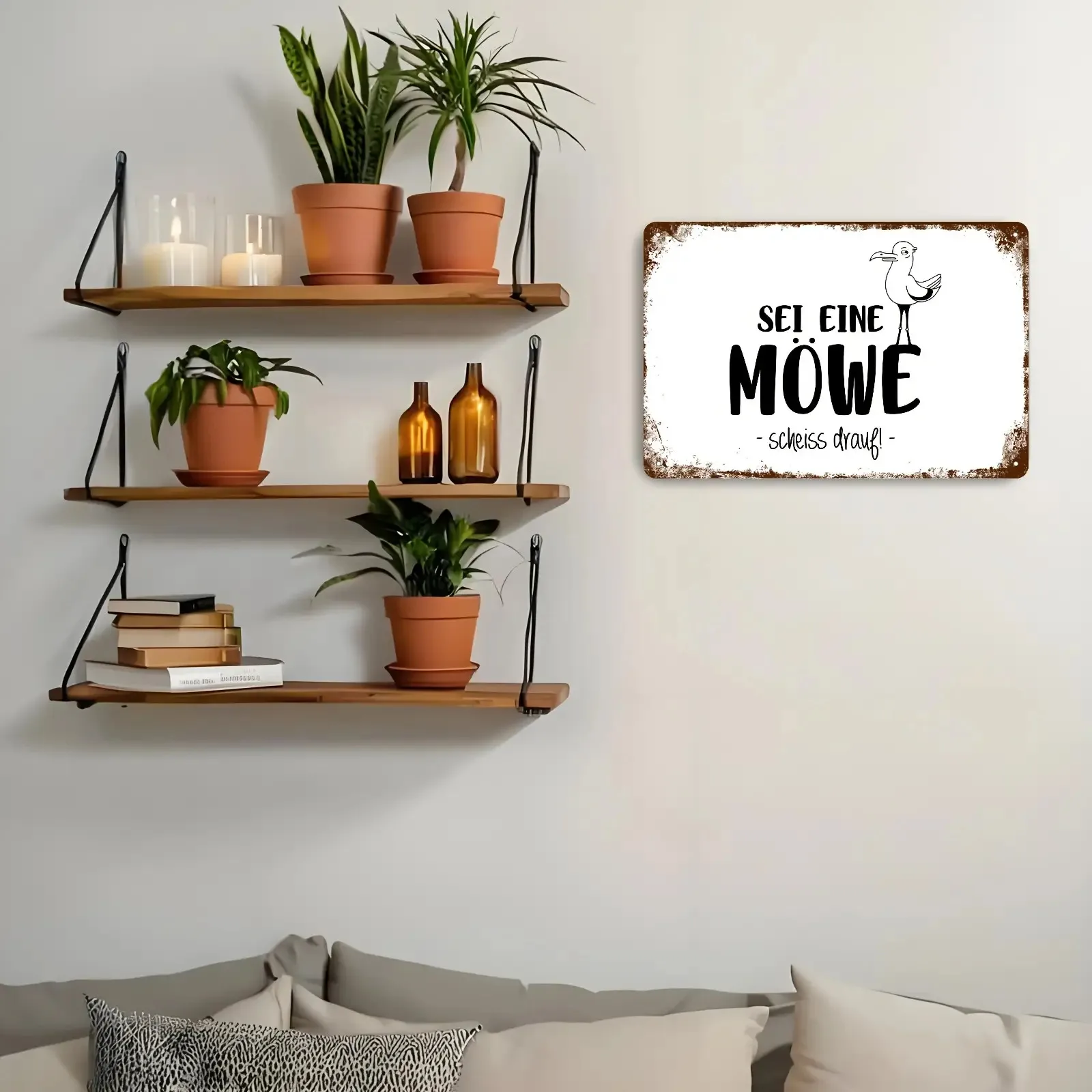 2D Flat - 1pc Vintage Seagull Wooden Sign - Become a Seagull Vintage Wall Decor Double Sided Tape Self-Adhesive,