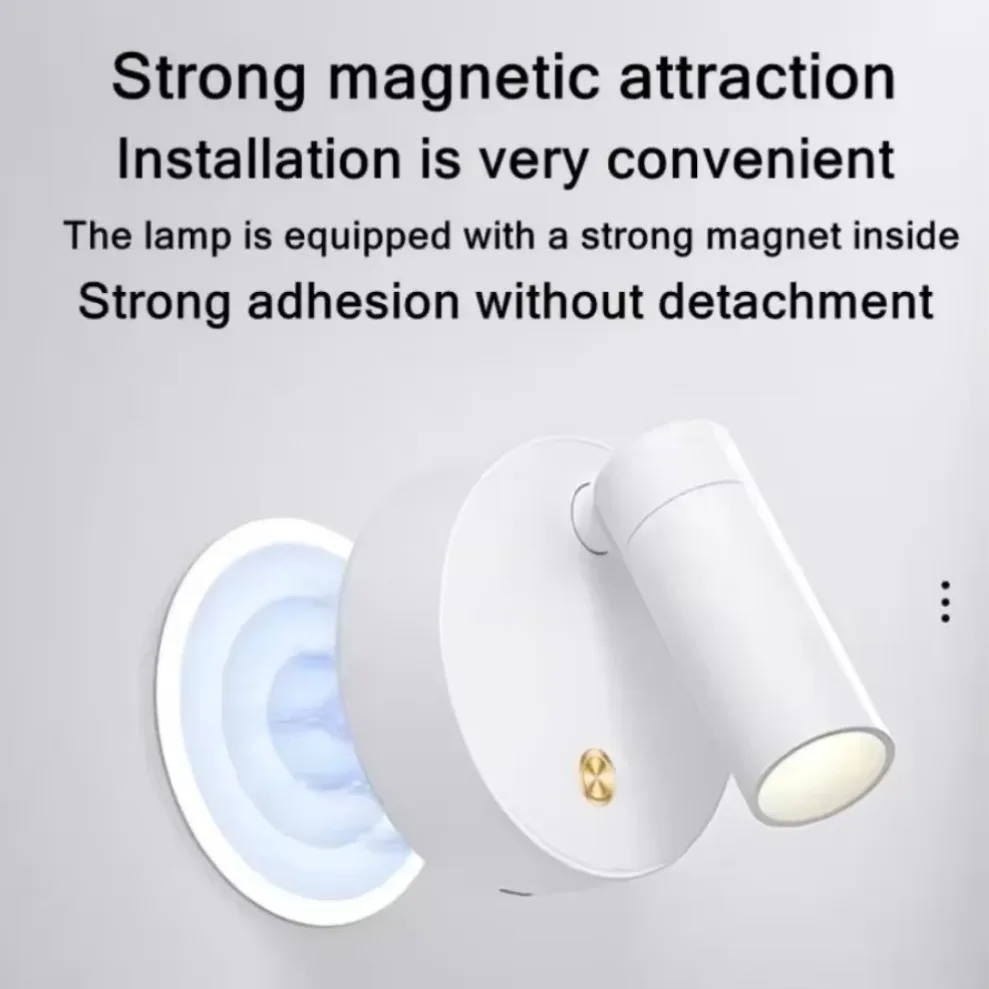 Imagem -04 - Luz de Parede Led com Interruptor de Toque Preto Branco Ímã Base Magnética Regulável Cabeceira Estudo Leitura Usb Recarregável Quarto