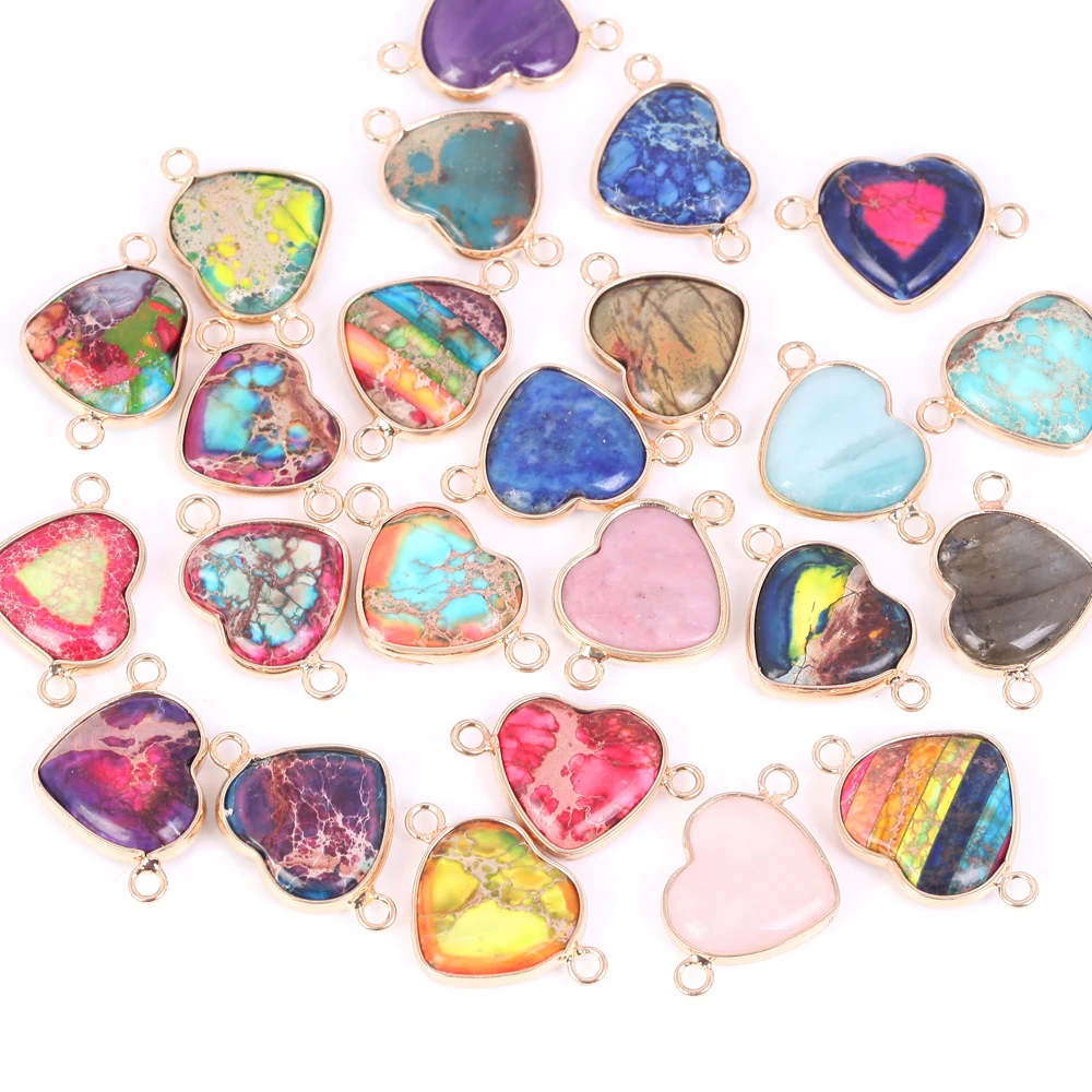 Natural Heart Colorful Sea Sediment Stone Pendants Charms For Jewelry Making Diy Crafts Necklace Handmade Accessories 15*23mm