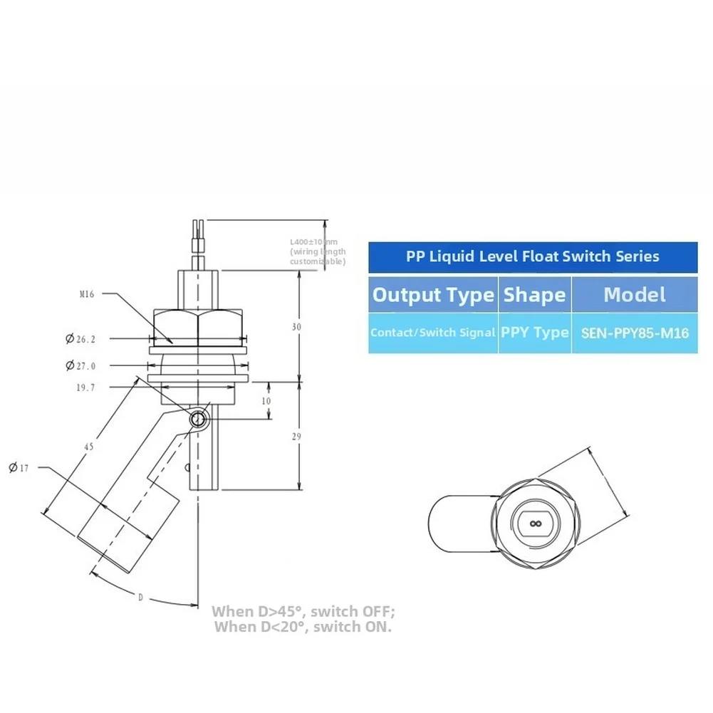 

1 шт. 10W 70W Пластиковый датчик уровня жидкости/воды, поплавковый выключатель с боковым креплением, резьба M16, контроллер поплавкового датчика