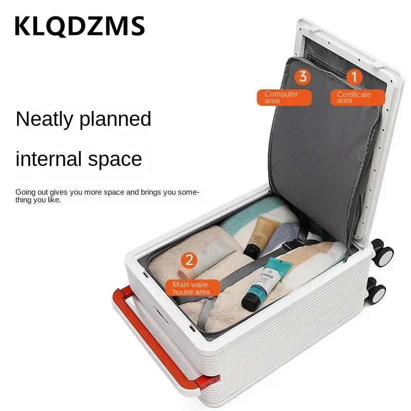 KLQDZMS Cabin Travel Suitcase Women's Front Opening Laptop Trolley Case 20 Inch Men's Boarding Box with Wheels Rolling Luggage