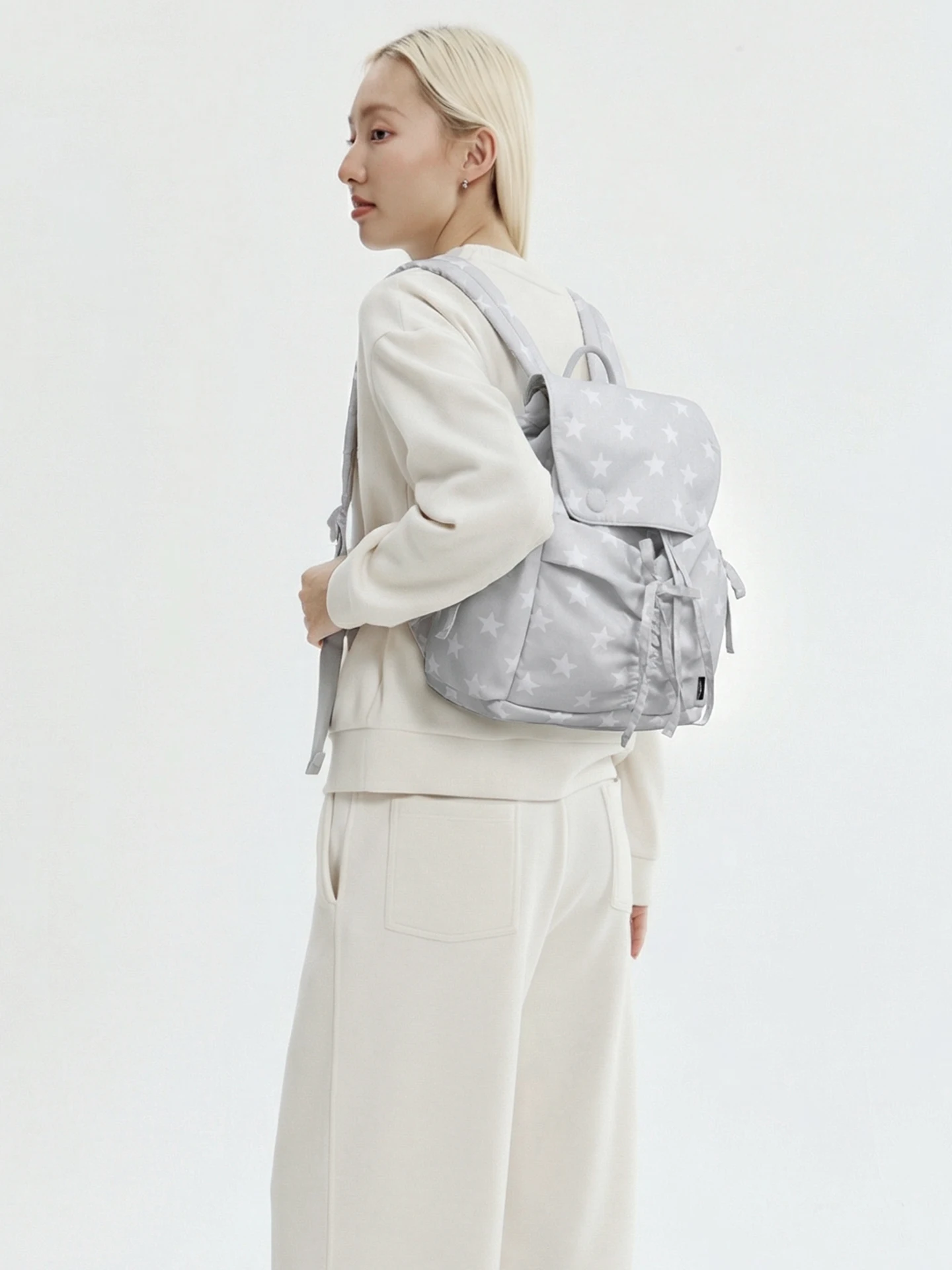 VAOPER Casual Star Print Double Shoulder Bag Women's Travel Backpack Drawstring Soft Polyester Material Commuter Bag