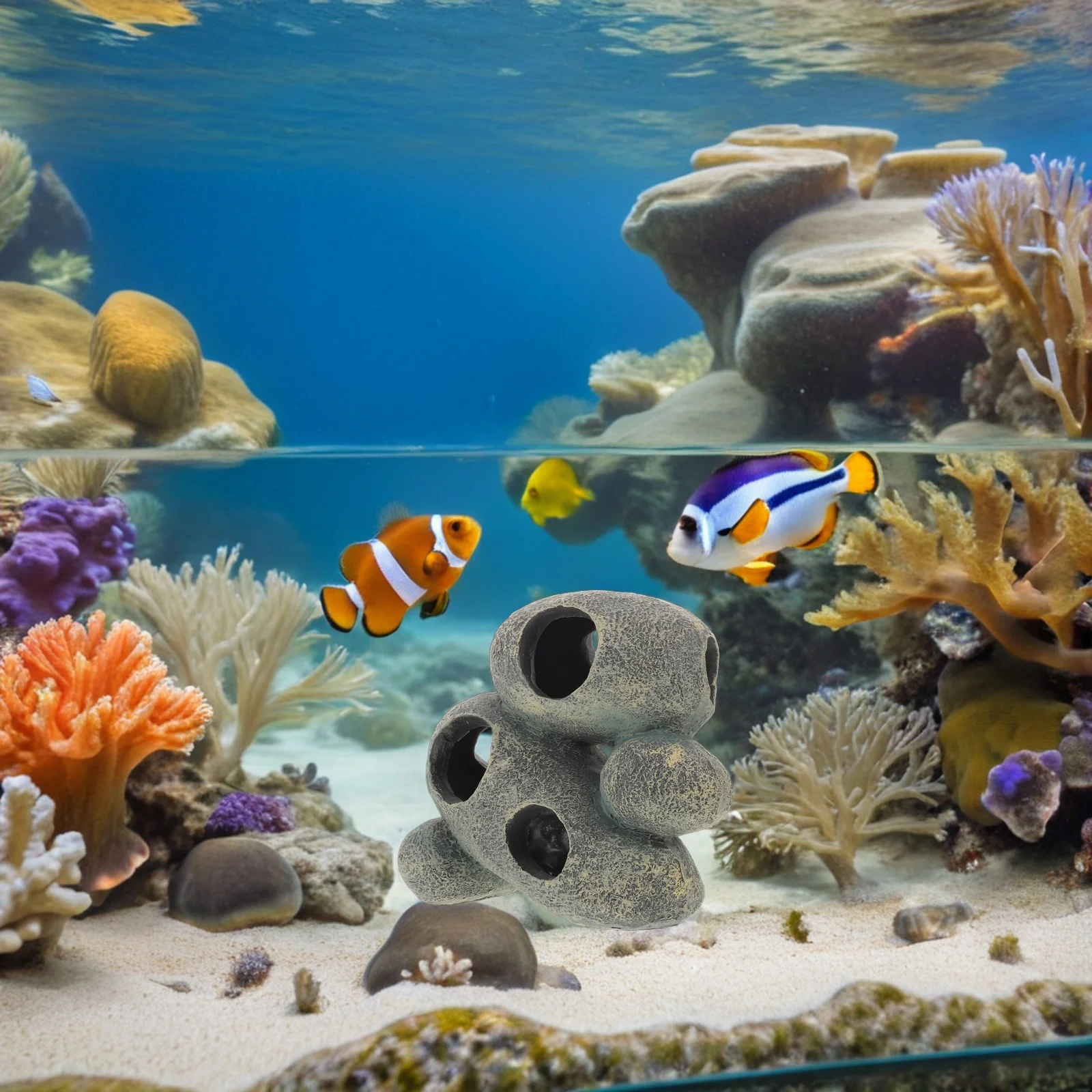 

Aquarium Mountain Cave Fish Shelter - Natural Look Stone Rock Decor for Breeding Cichlids Shrimp - Fish Tank Artificial Rocks