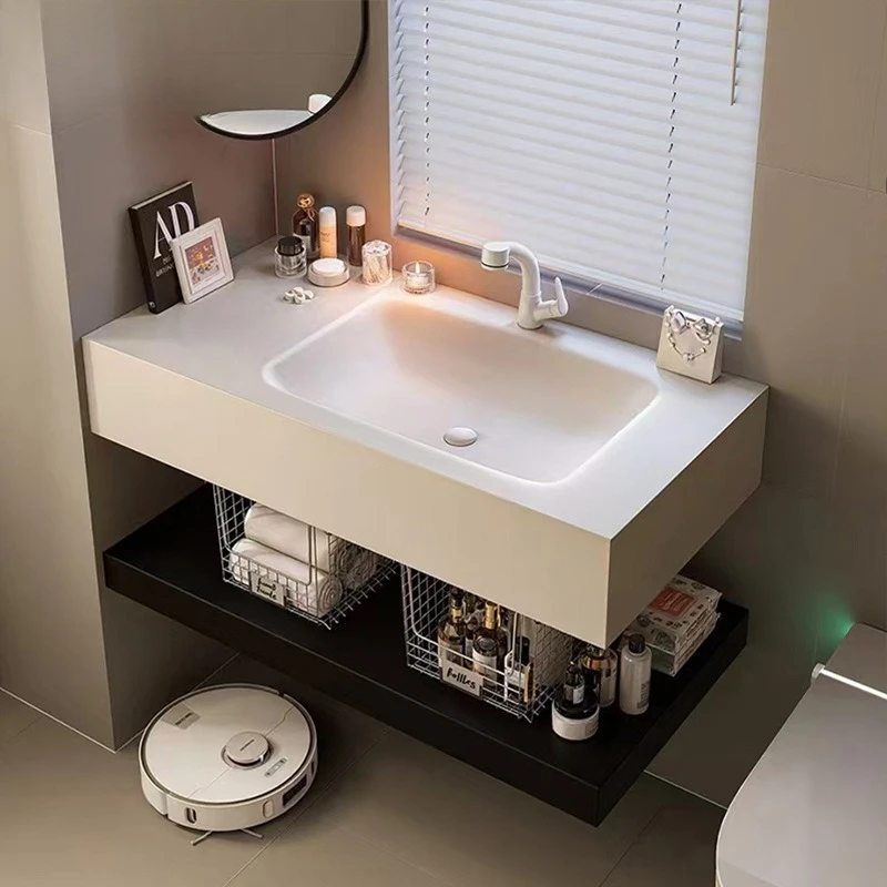 

Corian integrated basin light luxury simple wind bathroom custom bathroom cabinet combination hand wash washbasin toilet
