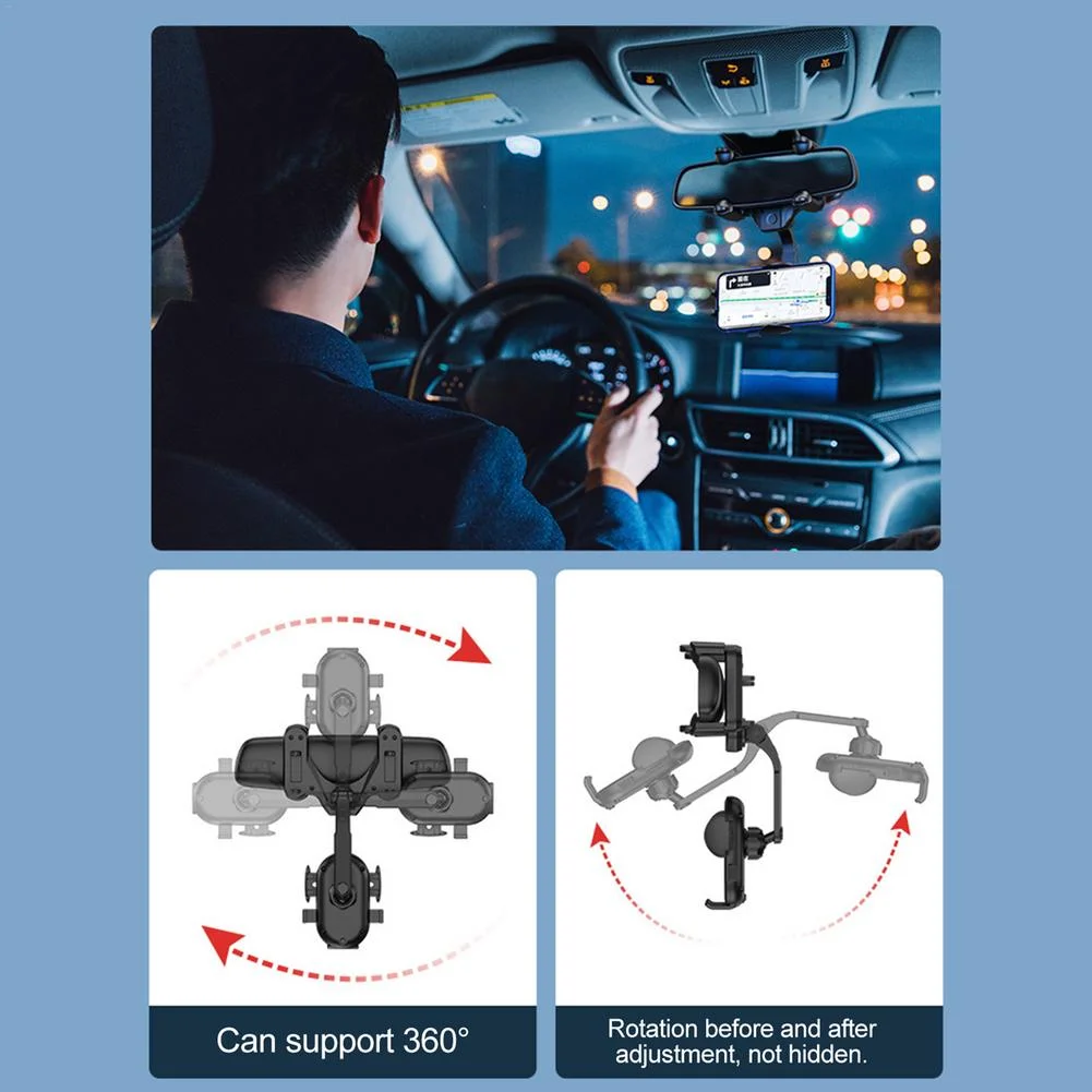 Car Phone Holder Smartphone Stand Car Support 360 Degree Rotatable Auto Rearview Mirror Clip Bracket Adjustable Cell Phone Car