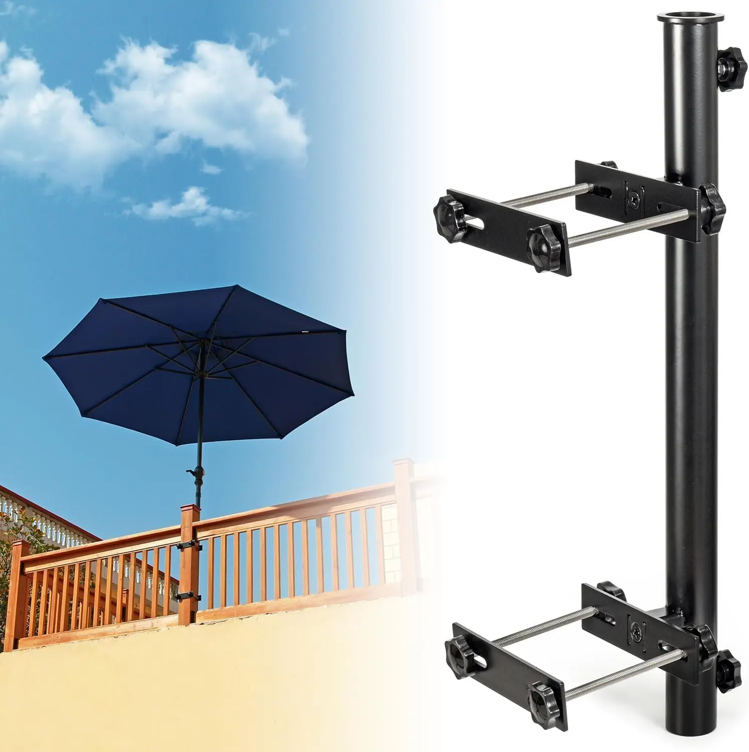Outdoor Stainless Steel Patio Umbrella Holder, Deck Mount,Sturdy,Railing Mounting Brackets, Heavy Duty Outdoor Umbrella Base