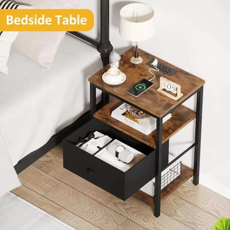 Sofa Side Table With Drawers, Modern Wooden Metal Console Coffee Table for Living Room Home Decor Furniture view 4