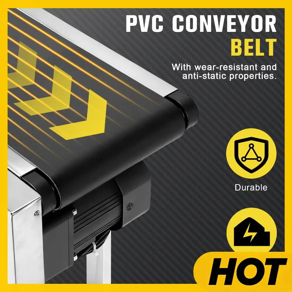 

PVC Flat Conveyor Belt Systems 59x7.8in Electric PVC Conveyor with Double Guardrails Adjustable Speed for Industrial Use