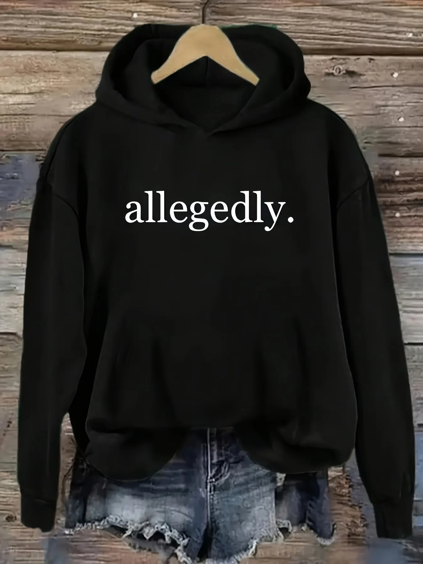 Women's Graphic Hoodie-Oversized FleeceLined Hooded Sweater with Allegedly Print & Pocket Soft Fleece Pullover Loose Fit Casual Winter Sweater for Fall And Winter Machine Washable (Grey Black Black Navy, Casual Daily Wear