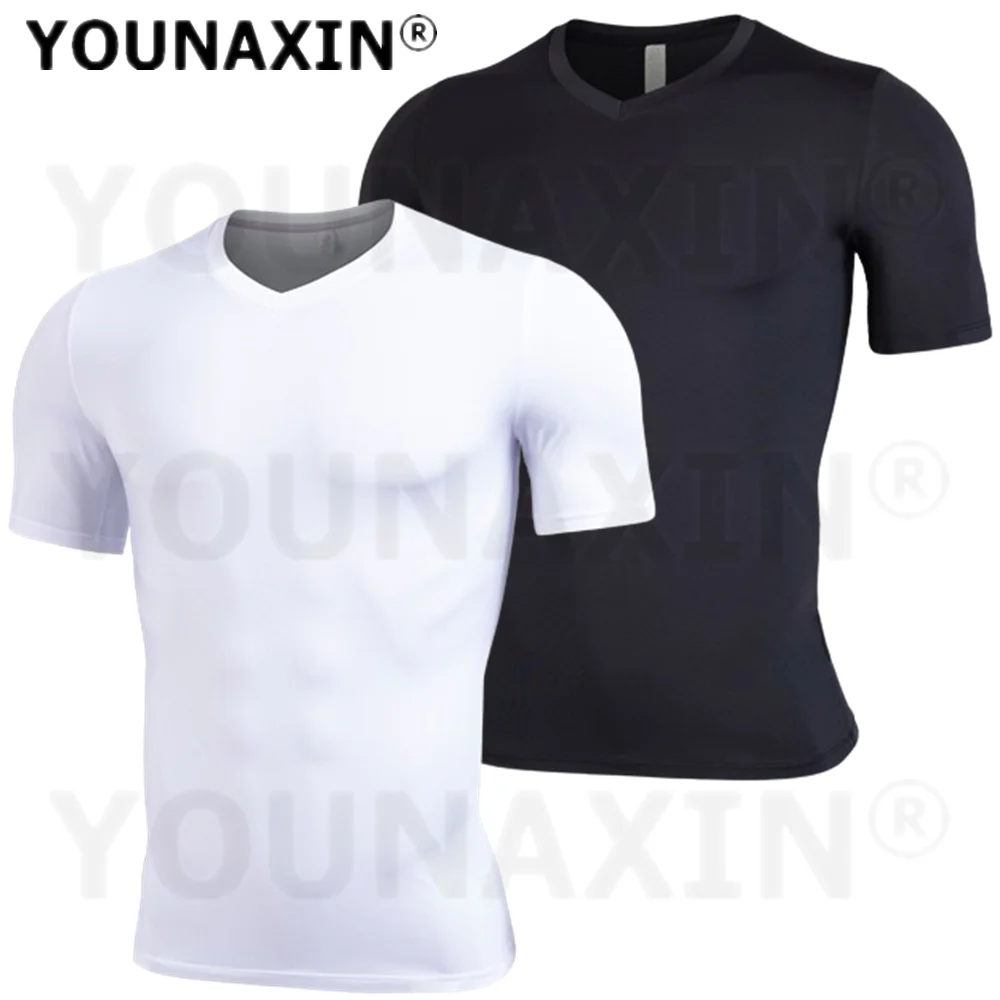 Men's Running Yoga Gym Fitness Training Sports Skinny Tight Base Layer V-neck Short Sleeves T-Shirt Top Sportwear Activewear