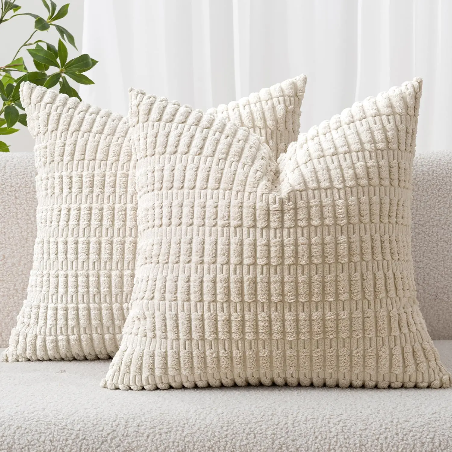 

2pcs Corduroy Decorative Euro Sham Throw Pillow Covers Soft Boho Striped Pillow Covers Modern Farmhouse Home Decor for Sofa