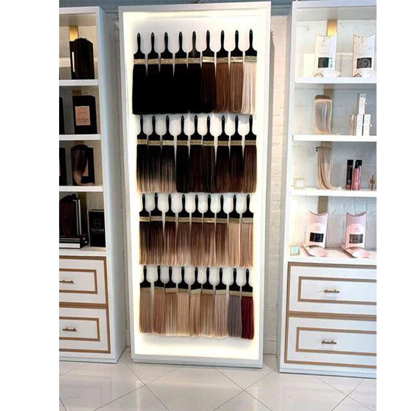 Wholesale beauty supply store furniture counter wall wig display cabinet and hair care product display cabinet wig shelf display