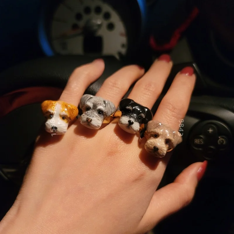 

Adjustable Dog Head Ring Bla ey ih Tzu Puppy Scled Ring Faionable Pet Themed Ring for Men And Women