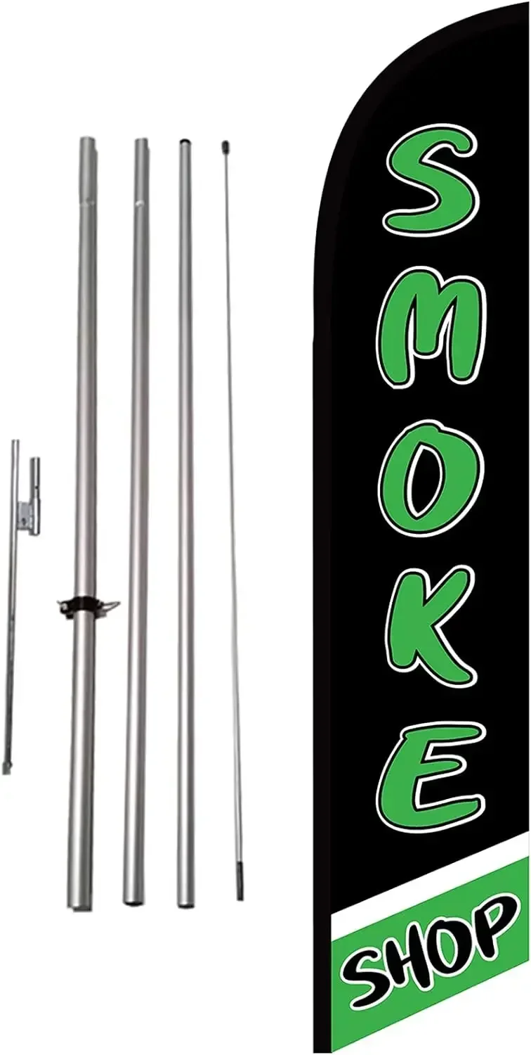 

%a Smoke Shop Advertising Sign for Outdoors. Feather Banner Swooper Flag Sign Includes 15 foot Flag Pole Kit and Ground Stake