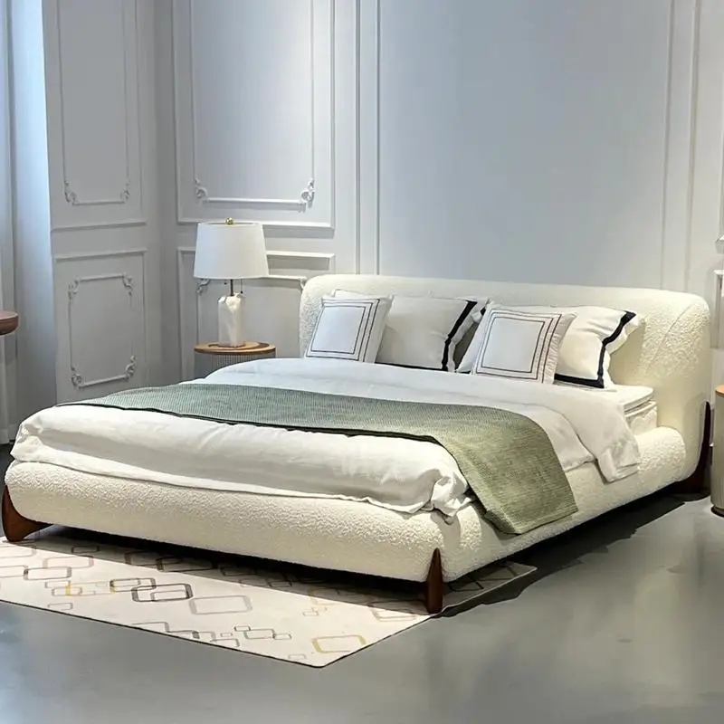 Wabi-sabi style small red book tatami bed modern simple 2m x 2m 2 master bedroom fabric Italian minimalist double bed