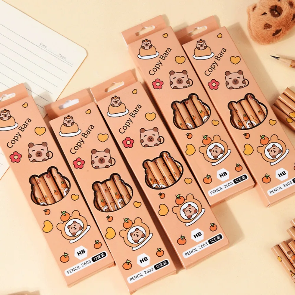 12pcs/Set School Supplies Capybara Writing Pencil Cartoon HB Wood Pencil Drawing Stationery for Children Student