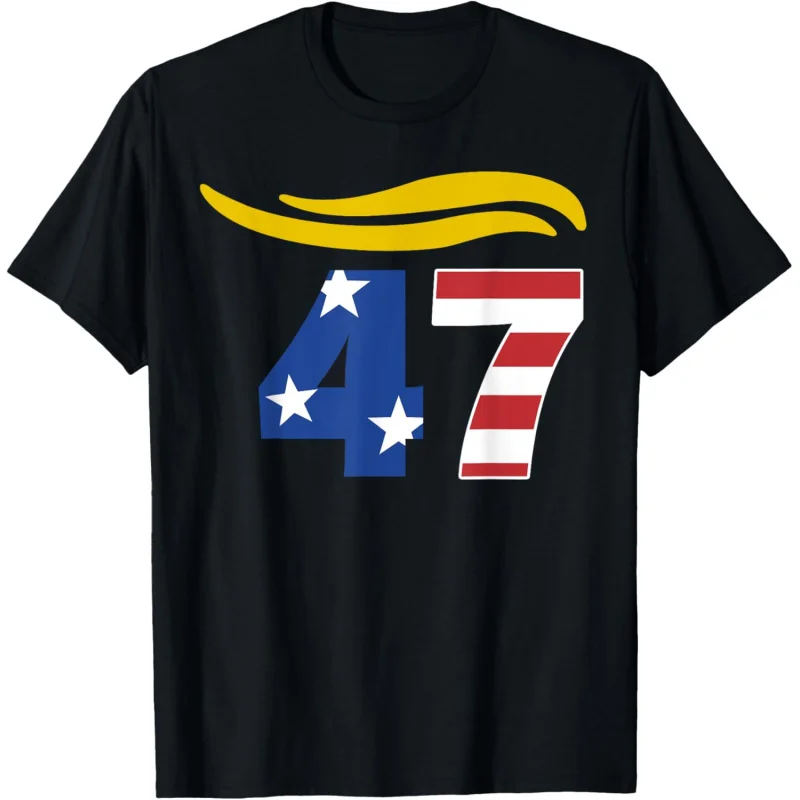 Men's and Women's Sports and Leisure New Fashion Pattern 47 Trump Haircut Short Sleeve T-shirt Black