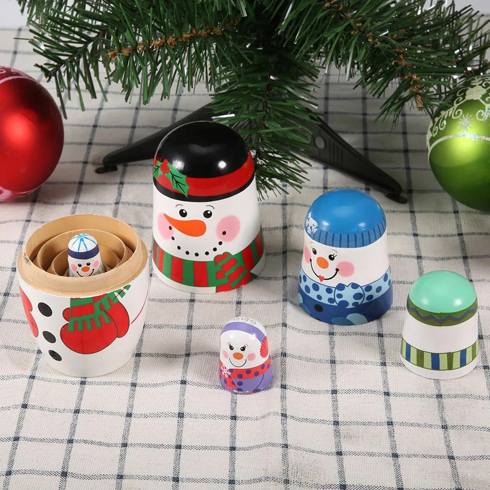 Christmas Handpainted Cute Wooden Matryoshka Dolls Russian Nesting Dolls Set Home Decoration Nesting Dolls Matryoshka Dolls