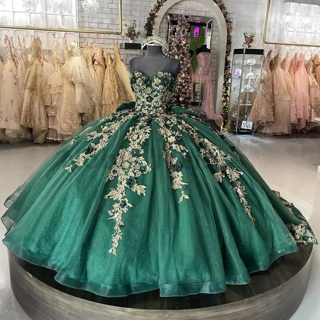 恋人キンセニエラ ドレス チュール ボール ガウン 3D 花のアップリケとリボンのカスタマイズ