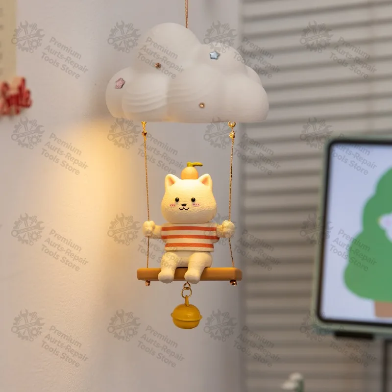 Rechargeable Cloud Cat Motion Sensor Wall Night Light Hanging Bell Decor Lamp for Kids Bedroom Entry