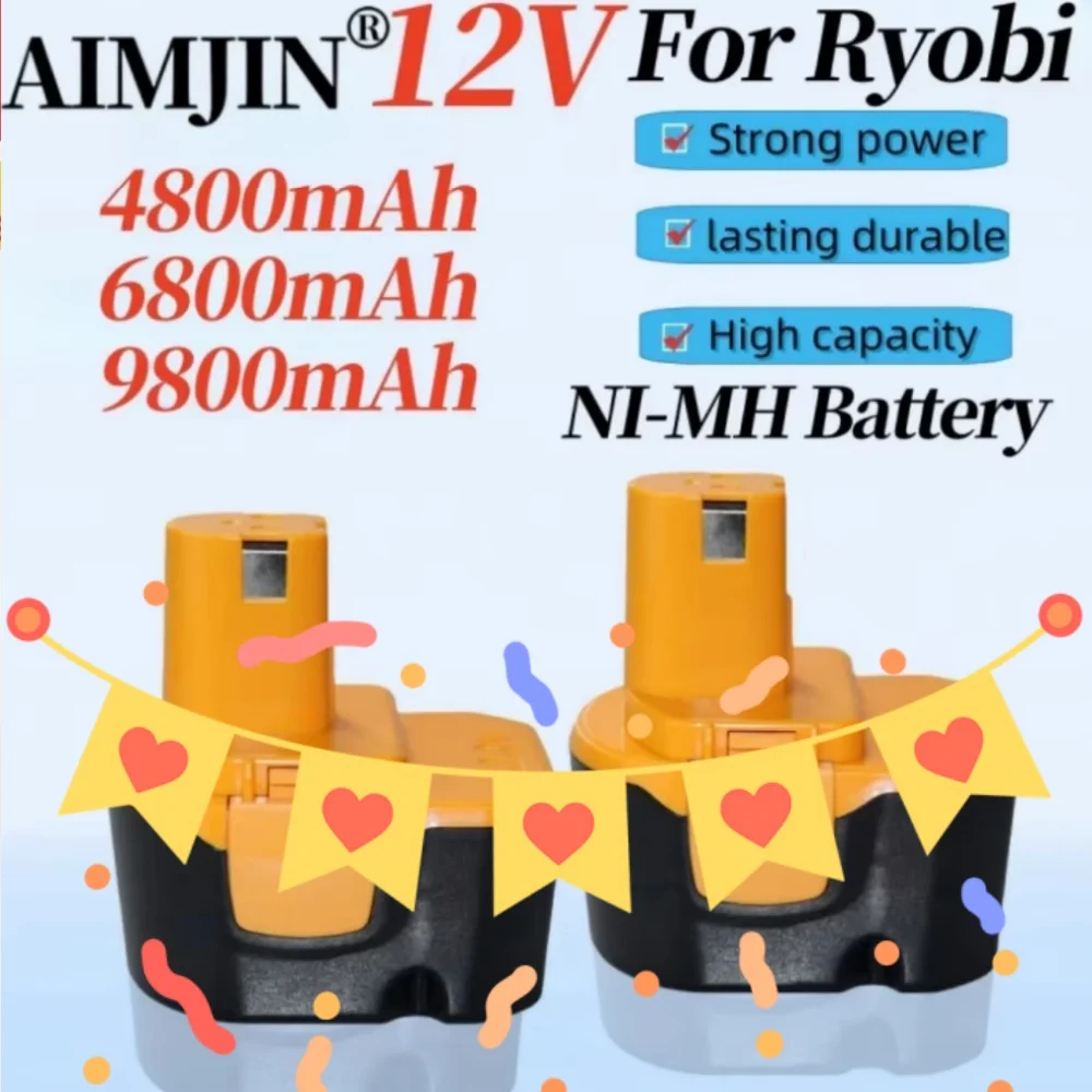 

For Ryobi 12V Power Tool Battery Replacement 4800mAh 6800mAh 9800mAh Compatible with B-8286 BPT1025 RY-1204 1400143 1400652
