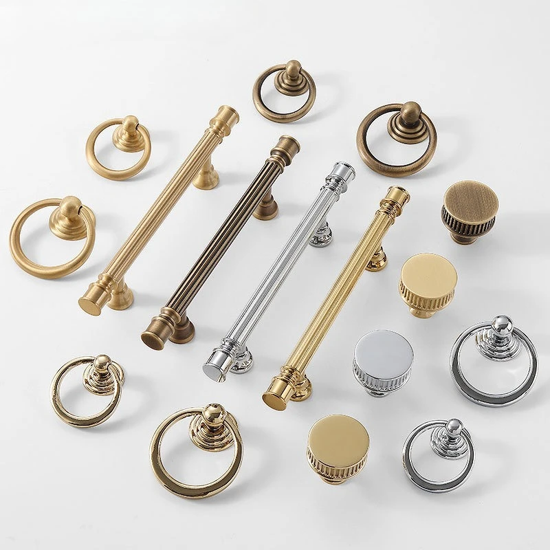 Solid Brass Luxury Furniture Handle Ribbed Romance Style Chrome Silver T-Bar Kitchen Cabinet Pull Wardrobe Door Copper Knob