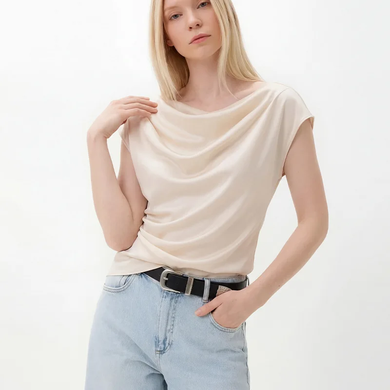 

Summer thin classic casual elegance temperament light mature style French high sense irregular wrinkled women's shirt