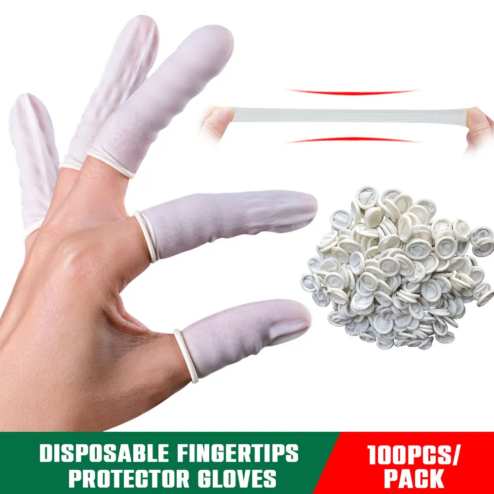 100Pcs Disposable Protective Fingertips Gloves Natural Rubber Non-slip Anti-static Latex Finger Cots Fingertips  Tool