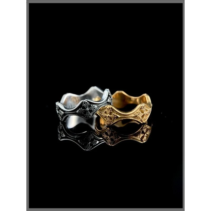 retro-rhombus-gold-cross-flower-titanium-steel-ring-couple-boys-high-sense-women-niche-design-gothic-jewelry