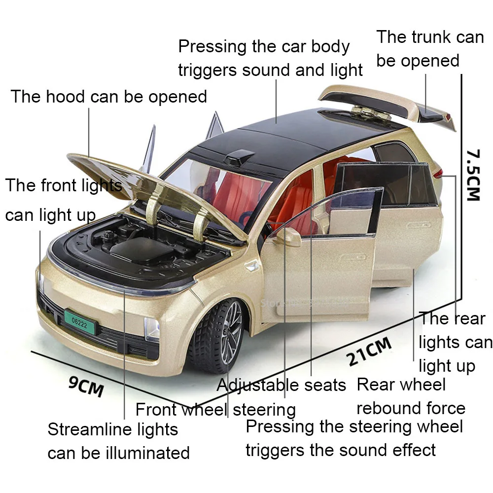 1/24 Li L9 SUV Alloy Diecast Car Model Toy Simulation Vehicle Pull Back Sound Light Collection Toys for Children Birthday Gifts