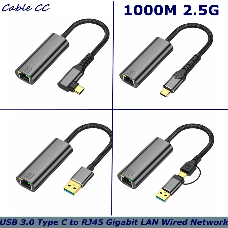Type-C USB C  USB 3.0 to RJ45 Female Gigabit LAN 1000 Mbps 2500M Wired Network, USB to Ethernet Adapter for Laptops/Tablet,