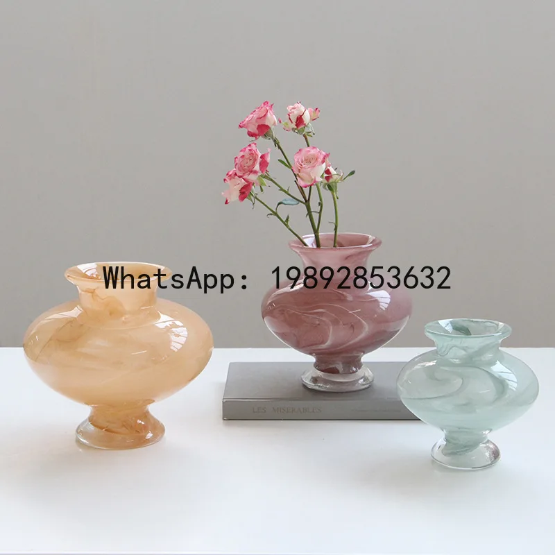 

PYJ medieval French milk white high-footed handmade glass vase living room home ornament