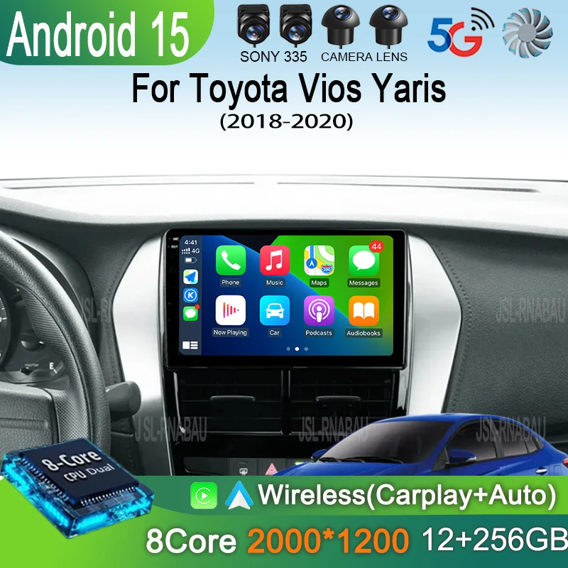 

Android 15 Carplay Auto Car Radio For Toyota Vios Yaris 2018 2019 2020 Navigation GPS Multimedia Player video Stereo wifi+4G BT