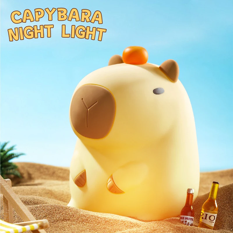 Capybara-Lámpara de silicona con forma de animal, luz nocturna decorativa para dormir, recargable por USB, para habitación de niños