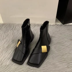 Scarpe singole moda donna autunno nuova testa quadrata cerniera laterale stivali Slim fibbia in metallo stivali Slim tacco spesso