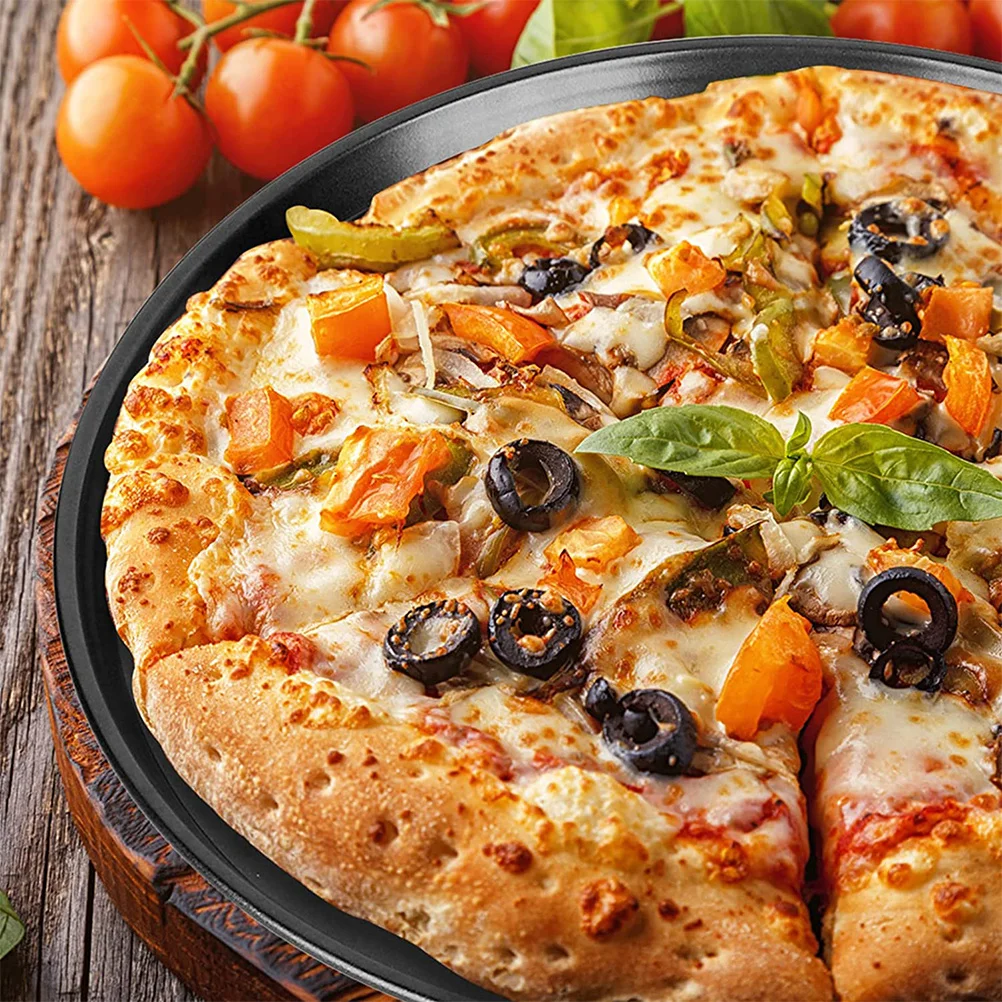 

2Pcs Non-Stick Round Pizza Pan Carbon Steel Baking Pan for Oven Home Kitchen Multipurpose Bakeware Pizza Baking Supplies