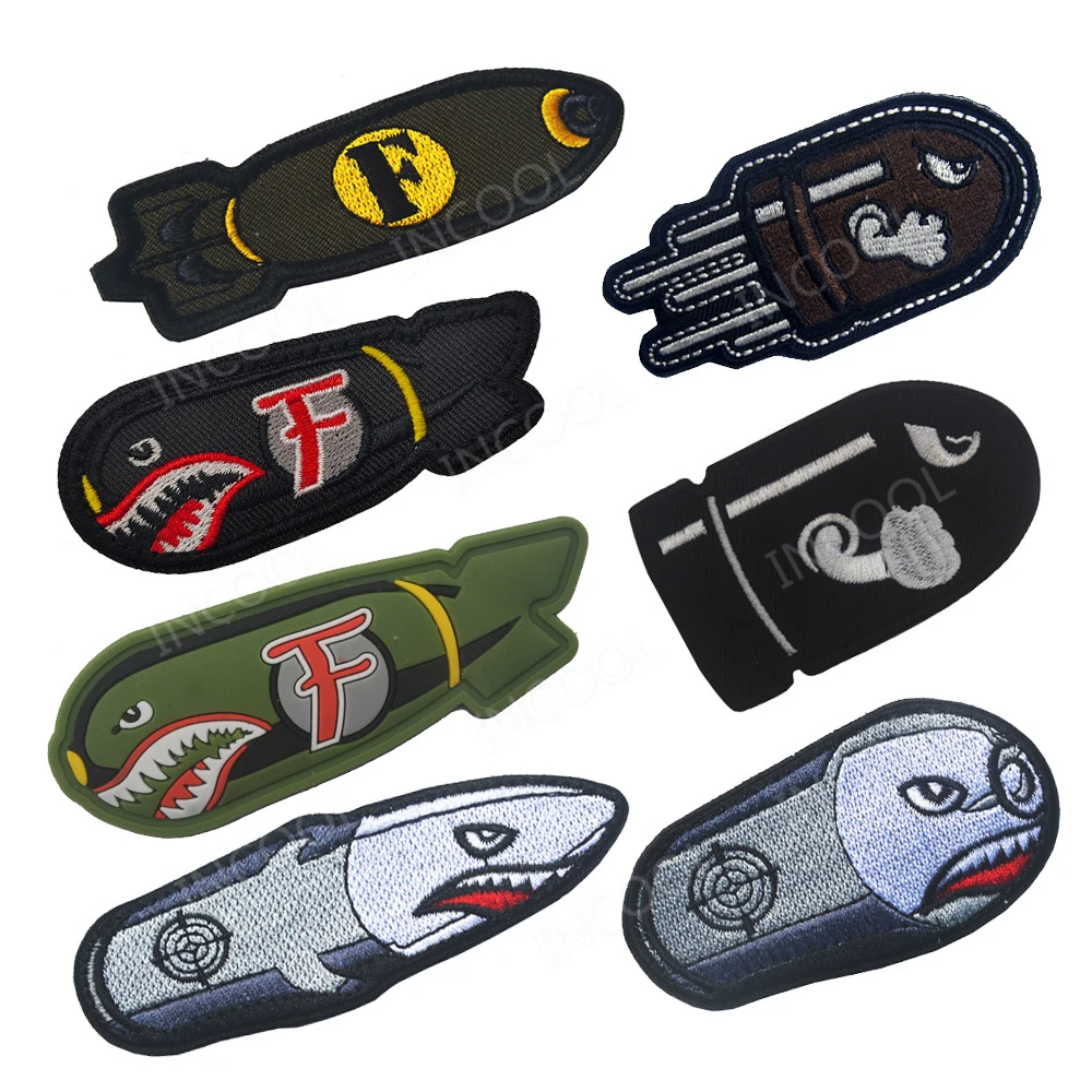 Bullet Embroidered Patch Tactical Combat One Size Fits All Rubber PVC Shark Badges Appliqued Decorative Stickers Strip