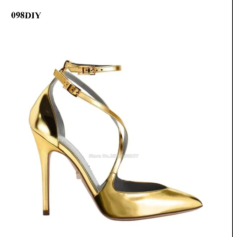 Women Shoes Pointed Toe Pumps T Strap High Heels Buckle Stiletto Dress Party Shoes Plus Size 46