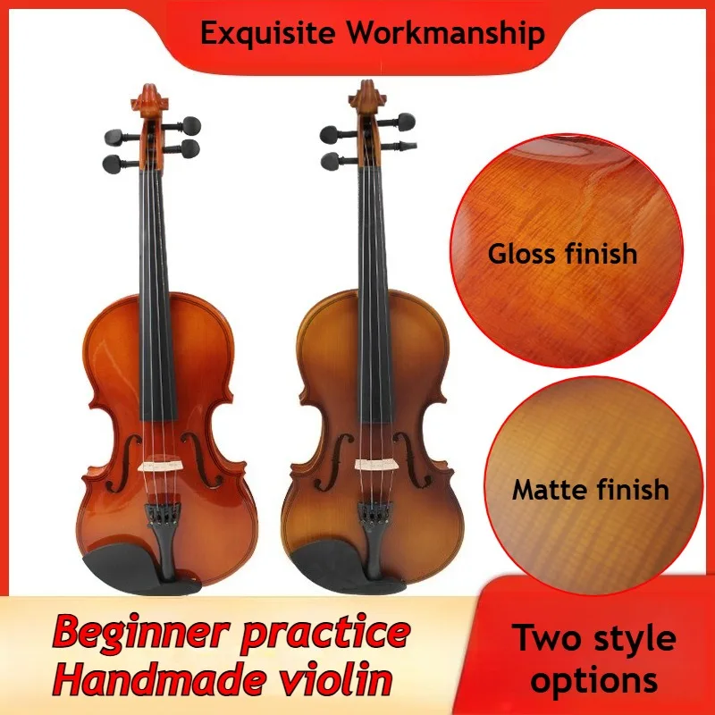 Acoustic Violin Set for Beginners 4/4 3/4 1/2 Size Violin with Hard Case  Bow, Matte Finish / Gloss Finish Exquisite Workmanship