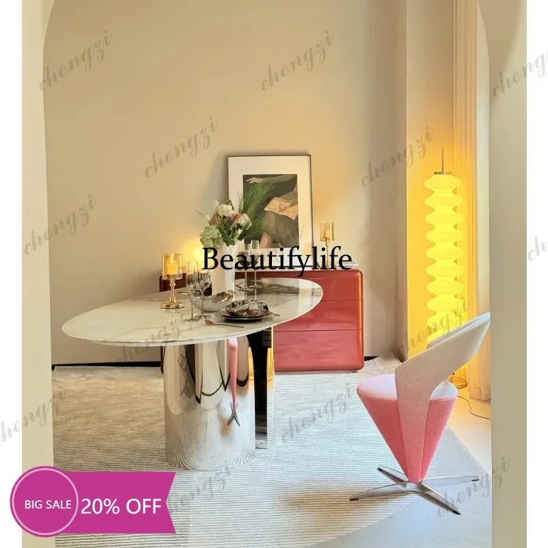 MM02 Natural green diamond luxury stone dining table water drop designer living room oval marble dining table