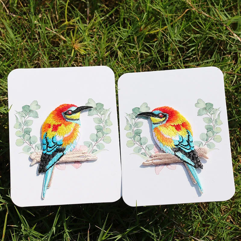 1 Piece 4.7*6.5cm Stick on Embroidery Stickers Cartoon Bird Cute Animal Patch Self-Adhesive for Clothes Bag DIY Decoration