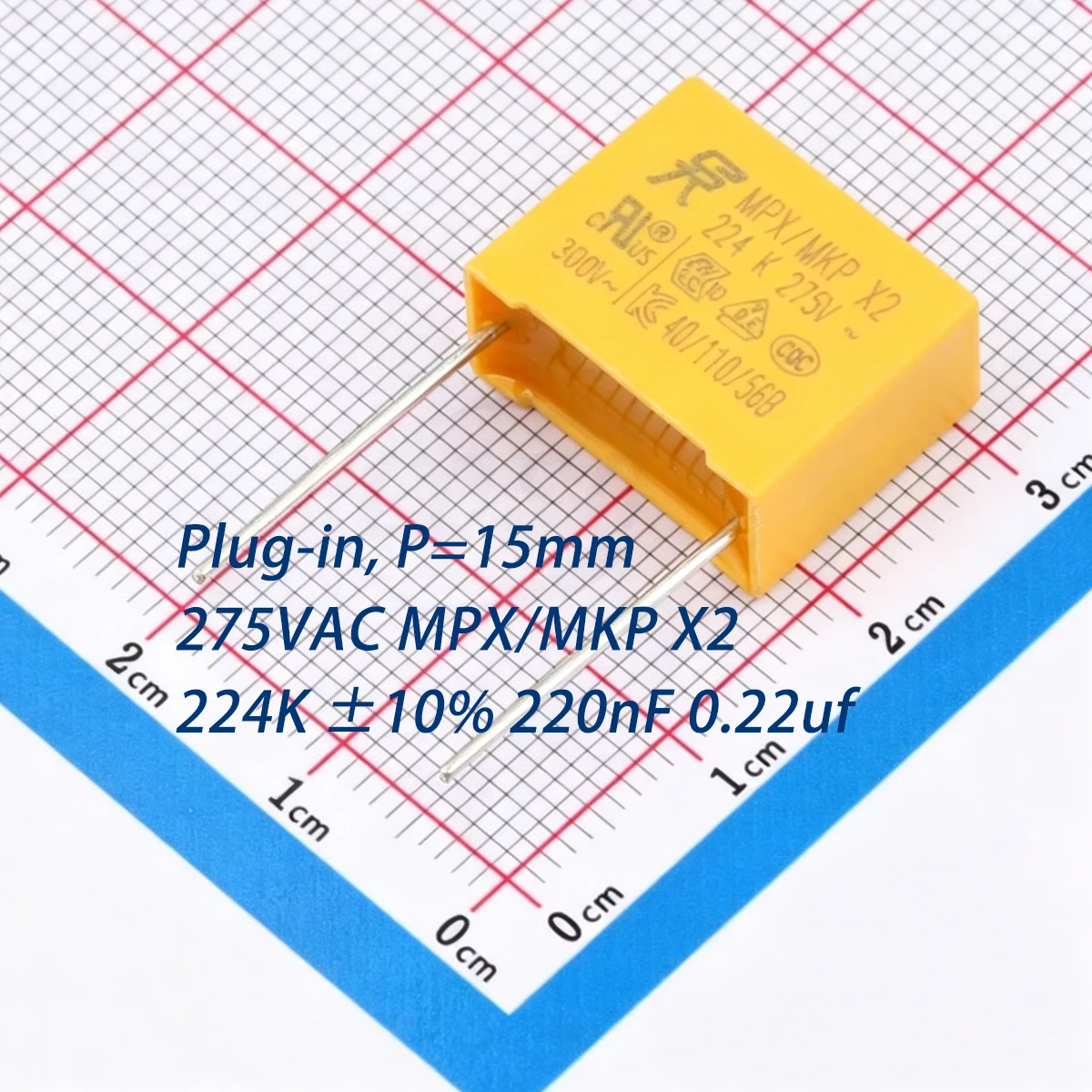 10PCS P=15mm 224K ±10% 220nF 0.22uf 0.22µF 220000pF 275VAC MPX/MKP X2 CQC NEW Origina Film Interference Suppression Capacitors