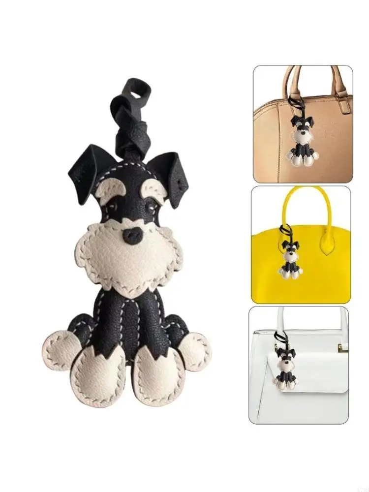 Fashionable Schnauzer Leather Chain Charm Handcrafted Keychain for Gifts