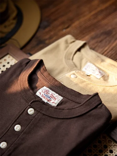 Camiseta Henley de manga corta Tornado rojo, camiseta de algodón pesado para hombre, camiseta de todos los días Amekaji