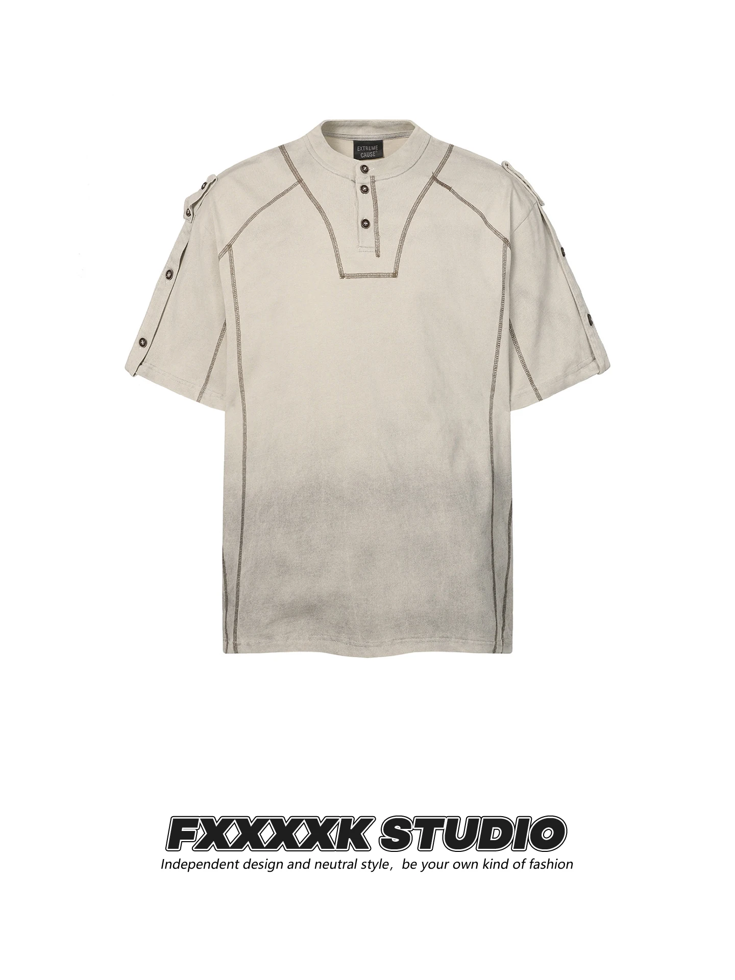 

Мужская футболка FXK Original Retro American Trendy Brand с эффектом потертости, свободного кроя, из чистого хлопка, плотная, с коротким рукавом