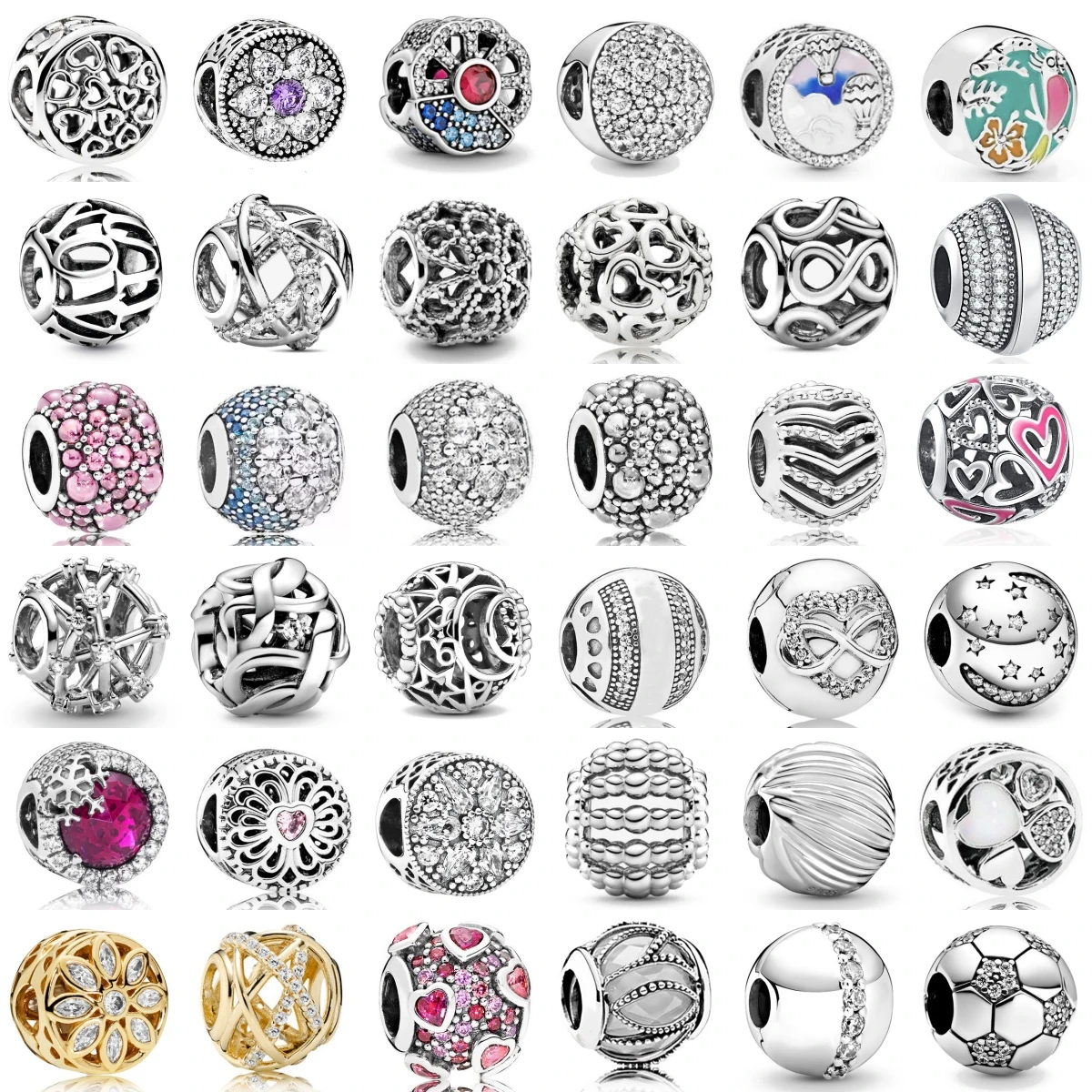 

New 925 Sterling Silver Round Snowflake Parachute Star Love Charm Fit Original Bracelet Accessories Women Jewelry