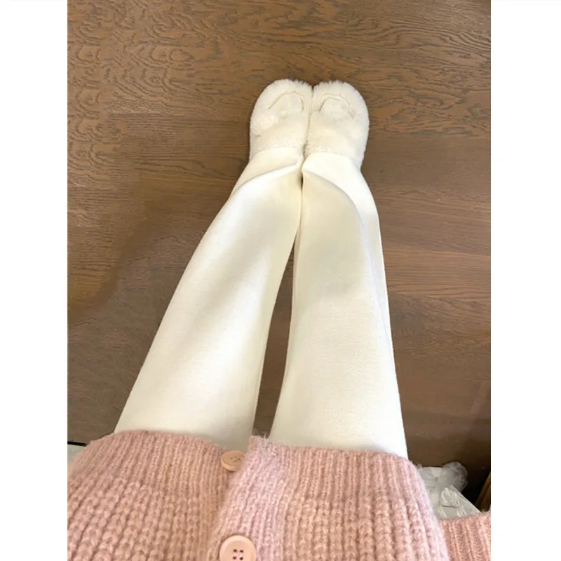 

Клеевые рисовые брюки, вязаные белые волосатые широкие брюки для женщин на осень и зиму, прямые брюки с высокой талией, повседневные для похудения