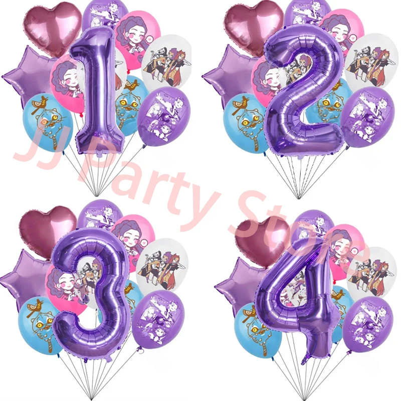 

KPop Demon Hunters Number 1-10 Foil Balloon Sets Happy Birthday Party Anime Supplies Latex Balloons Home Decoration kids gifts